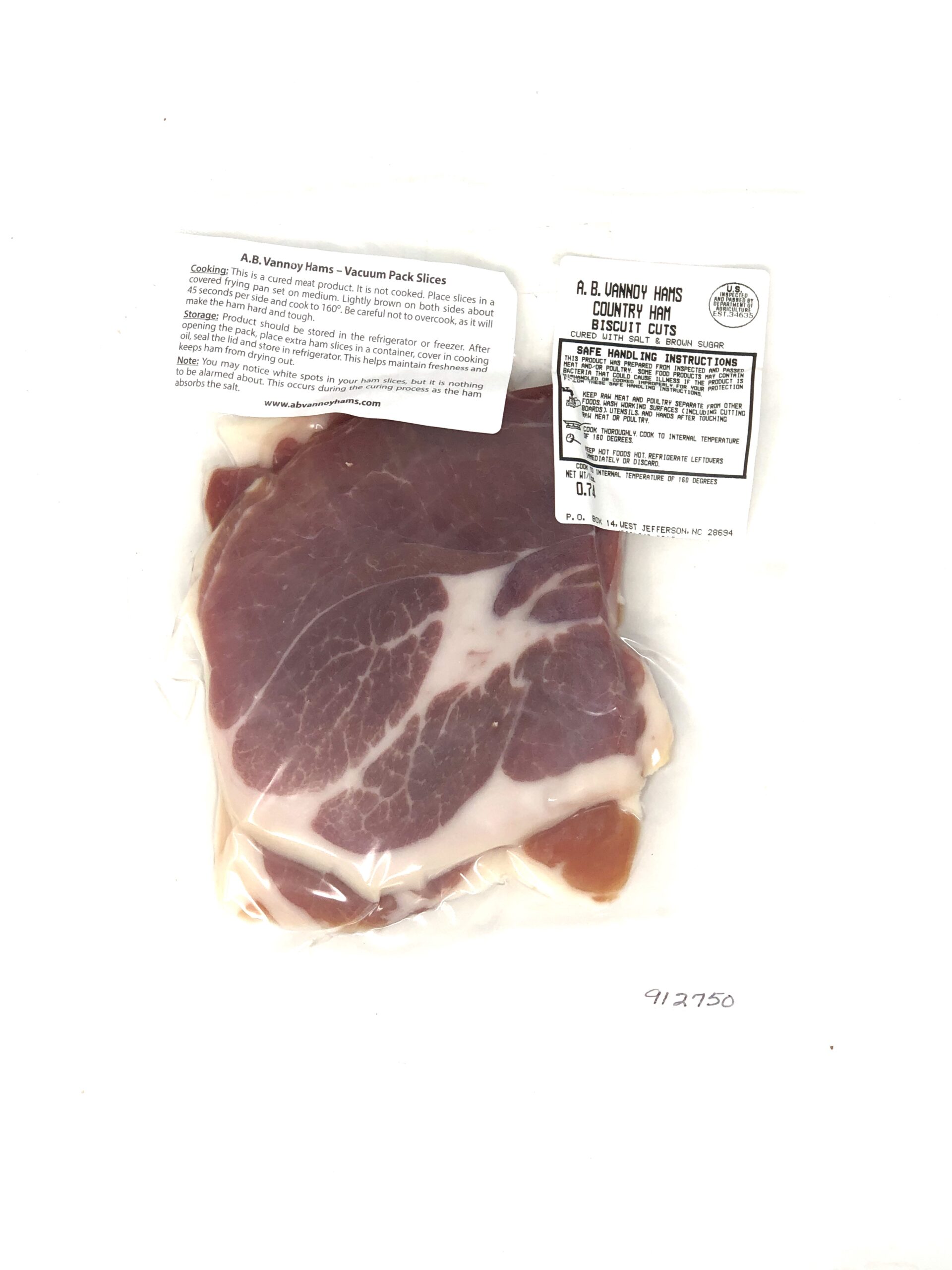 A.B. Vannoy Biscuit Cut Ham 12oz. Ashe County Cheese